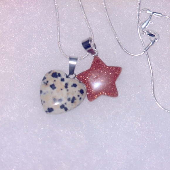 Dalmatian Jasper heart ❤️ and Goldstone Star sterling silver necklace - Picture 1 of 5